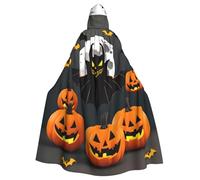 HTTUP Halloween Moon Bat Pumpkin Print Adults With Fits Halloween Full Length Cloak Unisex Medieval Cosplay Costume