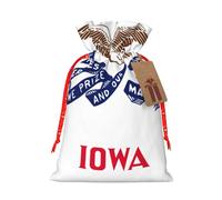 HTTUP Iowa State Flag Printing Christmas Drawstring Gift Bags Festive Present Xmas Sack With Party Packaging