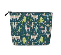 HTTUP Llama animal alpaca tropical cactus Print Business Trip Essential Single-layer Makeup Bag Zippered Pouch Women Large Capacity, Black, One Size