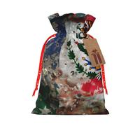HTTUP Mexican American Flag Printing Christmas Drawstring Gift Bags Festive Present Xmas Sack With Party Packaging