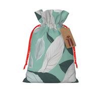 HTTUP Mint Gray Leaves Printing Christmas Drawstring Gift Bags Festive Present Xmas Sack With Party Packaging