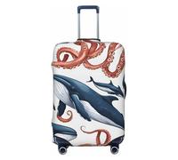 HTTUP Ocean whale fish octopus Print Elastic Washable Baggage Protector Universal Suitcase Cover Travel Luggage Cover, Black, XL