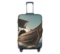 HTTUP Old Viking Boat Print Practical Elastic Washable Travel Luggage Cover with Concealed Zipper for Suitcases, White, S