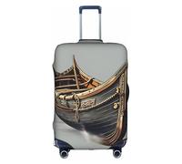 Httup Old Viking Boats Print Practical Elastic Washable Travel Luggage Cover with Concealed Zipper for Suitcases, White, L