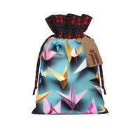 HTTUP Origami Paper Cranes Printing Christmas Drawstring Eco-Friendly Gift Bag For Holiday Party Birthday Wrapping Need