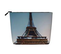 HTTUP Paris Eiffel Tower Print Business Trip Essential Single-layer Makeup Bag Zippered Pouch Women Large Capacity, Black, One Size