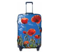 Httup Poppies on Blue Sky Print Practical Elastic Washable Travel Luggage Cover with Concealed Zipper for Suitcases, White, XL