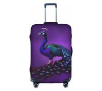 HTTUP Purple Peacock pattern Print Practical Elastic Washable Travel Luggage Cover with Concealed Zipper for Suitcases, White, XL
