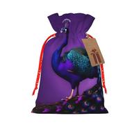 HTTUP Purple Peacock Pattern Printing Christmas Drawstring Gift Bags Festive Present Xmas Sack With Party Packaging