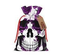 HTTUP Purple Rose Skeleton Printing Christmas Drawstring Gift Bags Festive Present Xmas Sack With Party Packaging