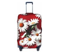 HTTUP Red Flower and White Daisy Print Practical Elastic Washable Travel Luggage Cover with Concealed Zipper for Suitcases, White, L