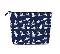 HTTUP Shark Pattern with Various Gestures Print Business Trip Essential Single-layer Makeup Bag Zippered Pouch Women Large Capacity, Black, One Size