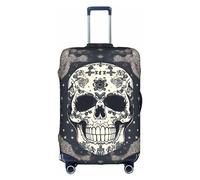 HTTUP Skull Yoga and flower Print Practical Elastic Washable Travel Luggage Cover with Concealed Zipper for Suitcases, White, XL