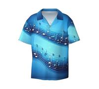 HTTUP Sky Blue Musical Notes Print Men's Hawaiian Softness Shirts Short Sleeve Button Down Cuban Collar Lightweigh, Black, XL