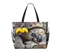 HTTUP sleeping koala cap Print Beach Bag Foldable Lightweight Tote Summer Vacation Pool Camping Travel-Friendly