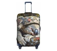 Httup sleeping koala cap Print Practical Elastic Washable Travel Luggage Cover with Concealed Zipper for Suitcases, White, M