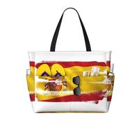 HTTUP Spanish flag Print Beach Bag Foldable Lightweight Tote Summer Vacation Pool Camping Travel-Friendly