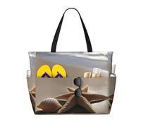 HTTUP Starfish Seashell Sandy Beach Print Beach Bag Foldable Lightweight Tote Summer Vacation Pool Camping Travel-Friendly