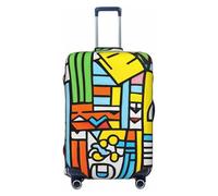HTTUP Striped Abstract Colorful Print Elastic Washable Baggage Protector Universal Suitcase Cover Travel Luggage Cover, Black, L