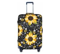Httup Sunflower bee Print Practical Elastic Washable Travel Luggage Cover with Concealed Zipper for Suitcases, White, M