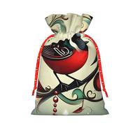 HTTUP Teal Birds Musical Note Printing Christmas Drawstring Gift Bags Festive Present Xmas Sack With Party Packaging