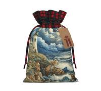 HTTUP The Seaside Lighthouse Printing Christmas Drawstring Eco-Friendly Gift Bag For Holiday Party Birthday Wrapping Need