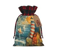 HTTUP The Seaside Lighthouse Printing Christmas Drawstring Eco-Friendly Gift Bag For Holiday Party Birthday Wrapping Need