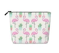HTTUP Tropical Flamingo Cute Cactus Print Business Trip Essential Single-layer Makeup Bag Zippered Pouch Women Large Capacity, Black, One Size