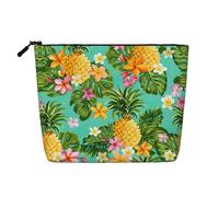HTTUP Tropical Fruit Pineapple Print Business Trip Essential Single-layer Makeup Bag Zippered Pouch Women Large Capacity, Black, One Size