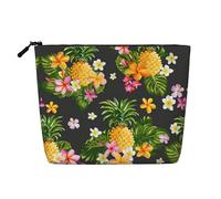 HTTUP Tropical Pineapple Hawaiian Print Business Trip Essential Single-layer Makeup Bag Zippered Pouch Women Large Capacity, Black, One Size
