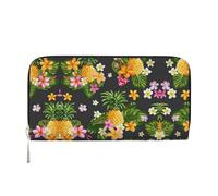 HTTUP Tropical Pineapple Hawaiian Print Casual Clutch Purse Hand Wallet for Women Capacity Wallet Stylish Travel-Friendly, Black, One Size, Art, Black, One Size, Art