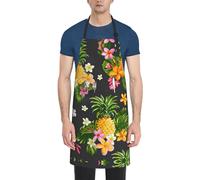 HTTUP Tropical Pineapple Hawaiian Print Laundry apron 28x33 In Waterproof Kitchen Apron with Pockets for Cooking Baking, Black, One Size, Black, One Size