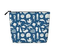 HTTUP Underwater Marine Life Print Business Trip Essential Single-layer Makeup Bag Zippered Pouch Women Large Capacity, Black, One Size, Black, One Size
