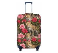 HTTUP - Universal Travel Luggage Cover with Leopard and Roses Print, Black/White, G