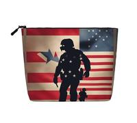 HTTUP US Military Soldiers Patriotic Memorial Day Print Business Trip Essential Single-layer Makeup Bag Zippered Pouch Women Large Capacity, Black, One Size