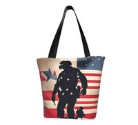 HTTUP US Military Soldiers Patriotic Memorial Day Print Lightweight Summer Shoulder Bag Travel Beach Work Casual Use Functional Pockets