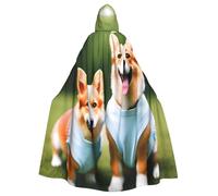 HTTUP Wearing Clothes Corgi Dogs Print Adults With Fits Halloween Full Length Cloak Unisex Medieval Cosplay Costume