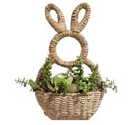 HTU 15.75In Rabbit Woven Basket Hanging Wreath Unlined Easter Bunny Wicker Basket Lightweight for Flowers Eggs Floral Arrangements Home Decor (A)