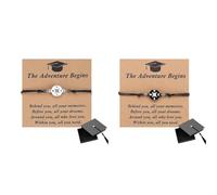 HTU 2026 Graduation Gifts with Cap Box for Her/Him, Adjustable Unisex Bracelet with Blessing Card, Graduation Compass Bracelet for College Grads-Silver Rope+Black Rope