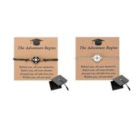 HTU 2026 Graduation Gifts with Cap Box for Her/Him, Adjustable Unisex Bracelet with Blessing Card, Graduation Compass Bracelet for College Grads-Black Rope+Silver Chain