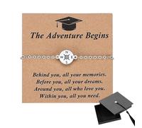 HTU 2026 Graduation Gifts with Cap Box for Her/Him, Adjustable Unisex Bracelet with Blessing Card, Graduation Compass Bracelet for College Grads-Silver Chain