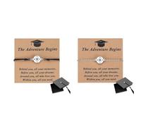 HTU 2026 Graduation Gifts with Cap Box for Her/Him, Adjustable Unisex Bracelet with Blessing Card, Graduation Compass Bracelet for College Grads-Silver Rope+Silver Chain