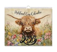 HTU 2026 Highland Cow Calendar 12 Month Calendar Monthly Planner (Highland Cattle) (A)