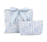HTU 2Pcs Floral Fabric Makeup Bag Large Capacity Bible Sleeve Book Covers with Bow Lightweight for Shopping Travel Daily Office Work Outing Gifts (Blue) (style1)