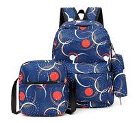 HTU 3Pcs Kawaii Backpacks Preppy Style Backpack Combo Set with Lunch Bag & Waterproof Print for Elementary Middle Kids (Style C)