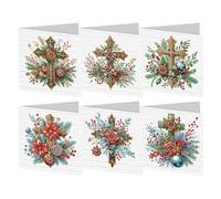 HTU 6Pcs 5D DIY Diamond Drawing Holiday Card Diamond Painting Christmas Cards Diamond Painting Tools Rhinestone Painting Card Kit for Family Friends Gift