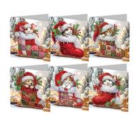 HTU 6PCS DIY Diamond Painting Christmas Greeting Cards with Envelopes Festive Diamond Art Greeting Cards for Xmas Birthday Creative Craft Kit for Kids & Adults Gifts