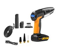 HTU Car Vacuum Cleaner Portable Tire Inflator Tire Pressure Gauge Air Blower Duster Rechargeable Air Compressor LED Lighting Handheld Wireless Vacuum Cleaner Strong Suction for Car Inflatab