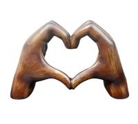 HTU Charming Wood Grain Effect Love Sculpture Love Hand Gesture Statues Resin Love Sign Heart Shape Gesture Statue Aesthetic Novelty Home Ornament Room Wedding Decoration