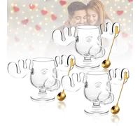 HTU Christmas Moose Mug - Acrylic Clear Eggnog Mug, Elk Glasses, Safe Packaging for Holidays & Vacations